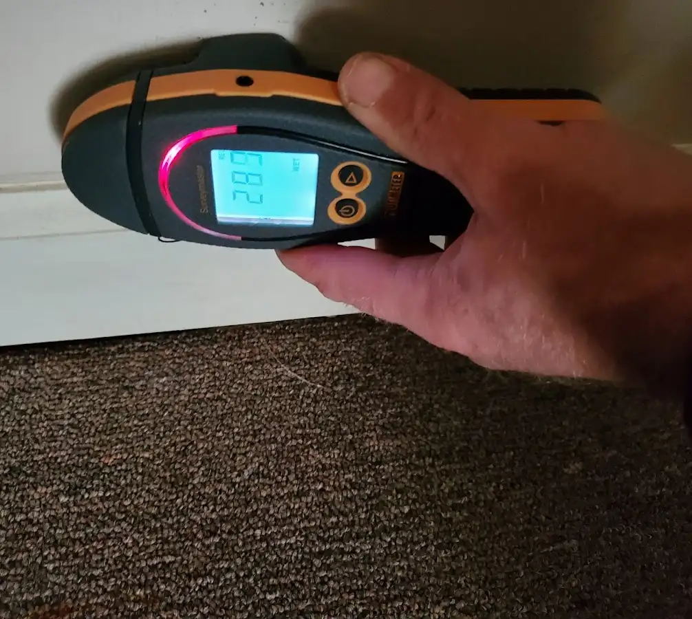 Moisture detection at baseboard during Burst Pipe Cleanup in Warren